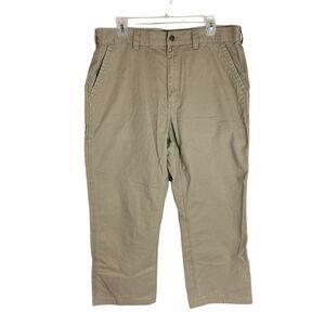 Duluth Trading Co Men’s Carpenter Flat Front Pants Khaki Relaxed 37x28 EUC